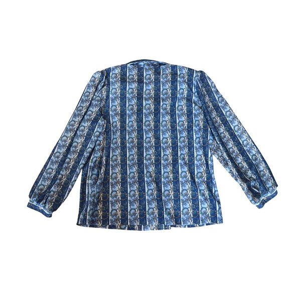 Vintage 80s The Pioneer Woman Blue Striped Floral Button Down Blouse Size L 40 - Picture 6 of 8